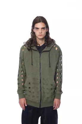 Army Cotton Men Sweater with Hood and Zip Closure