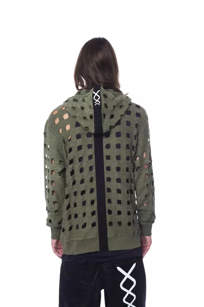 Army Cotton Men Sweater with Hood and Zip Closure