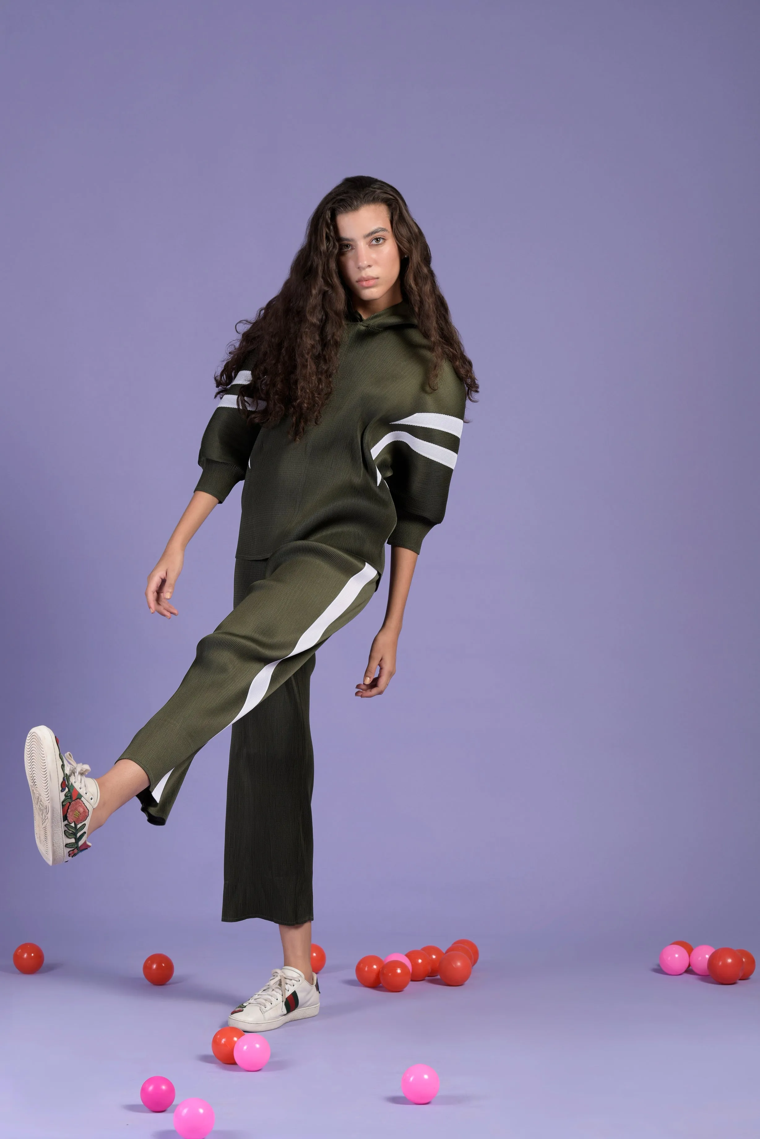 Carol Chapeau Stripe Co-Ord Set - Olive
