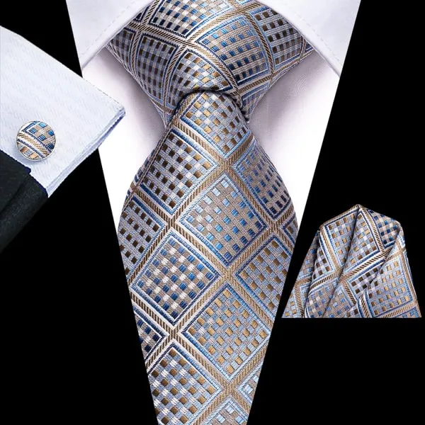 Classy Men Champagne Blue Diamond Silk Tie