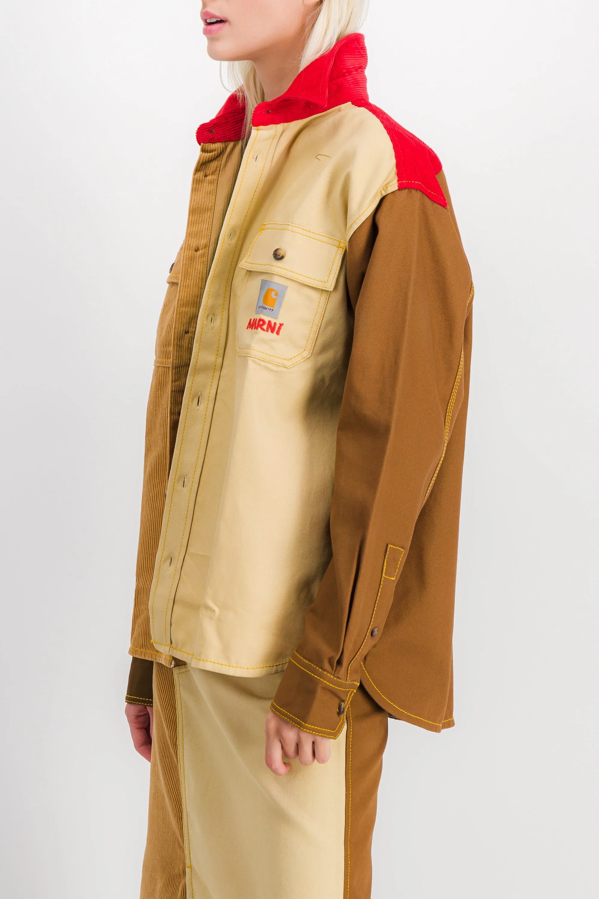 Color block long sleeved boyfriend shirt with front pockets