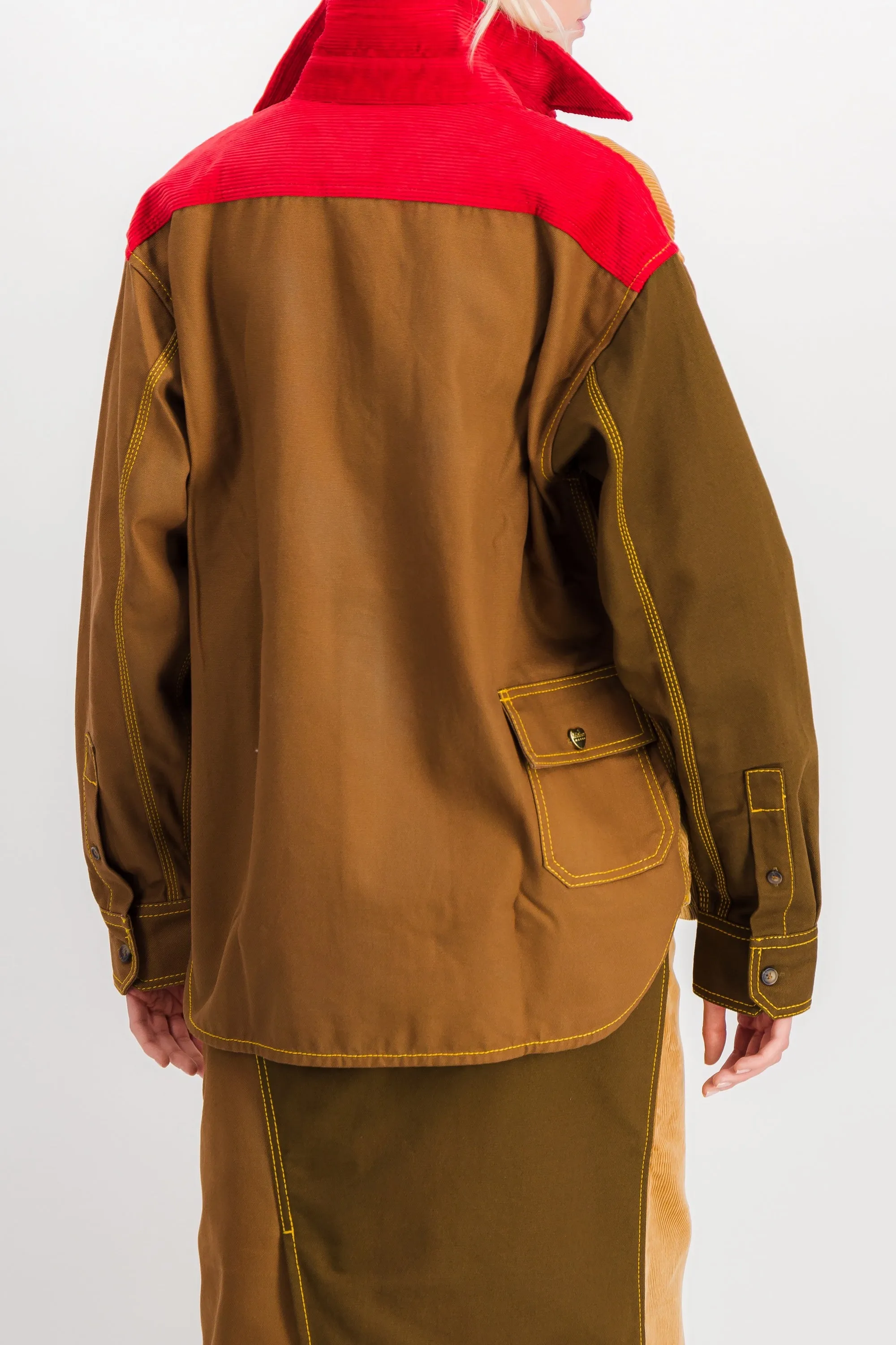 Color block long sleeved boyfriend shirt with front pockets