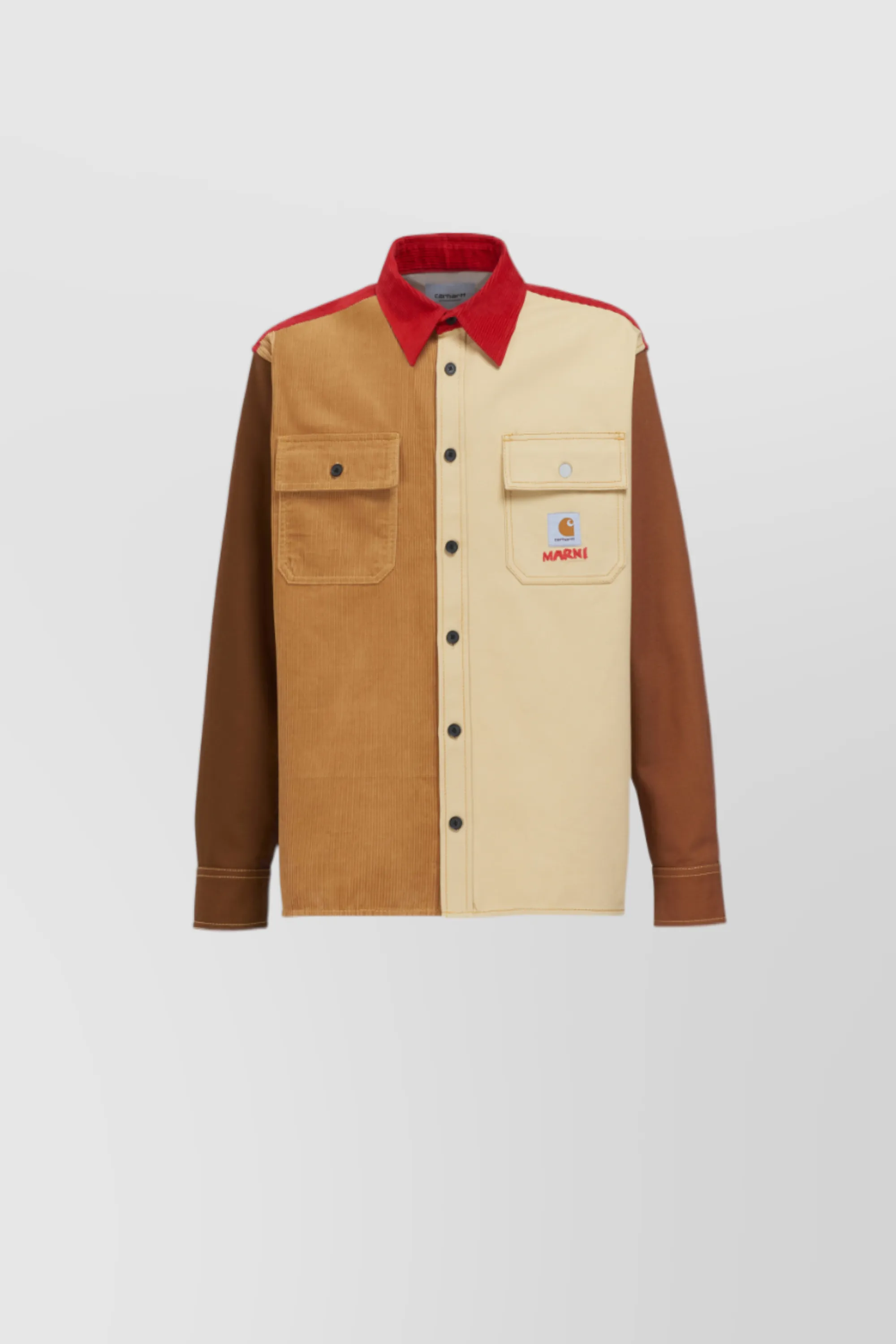 Color block long sleeved boyfriend shirt with front pockets