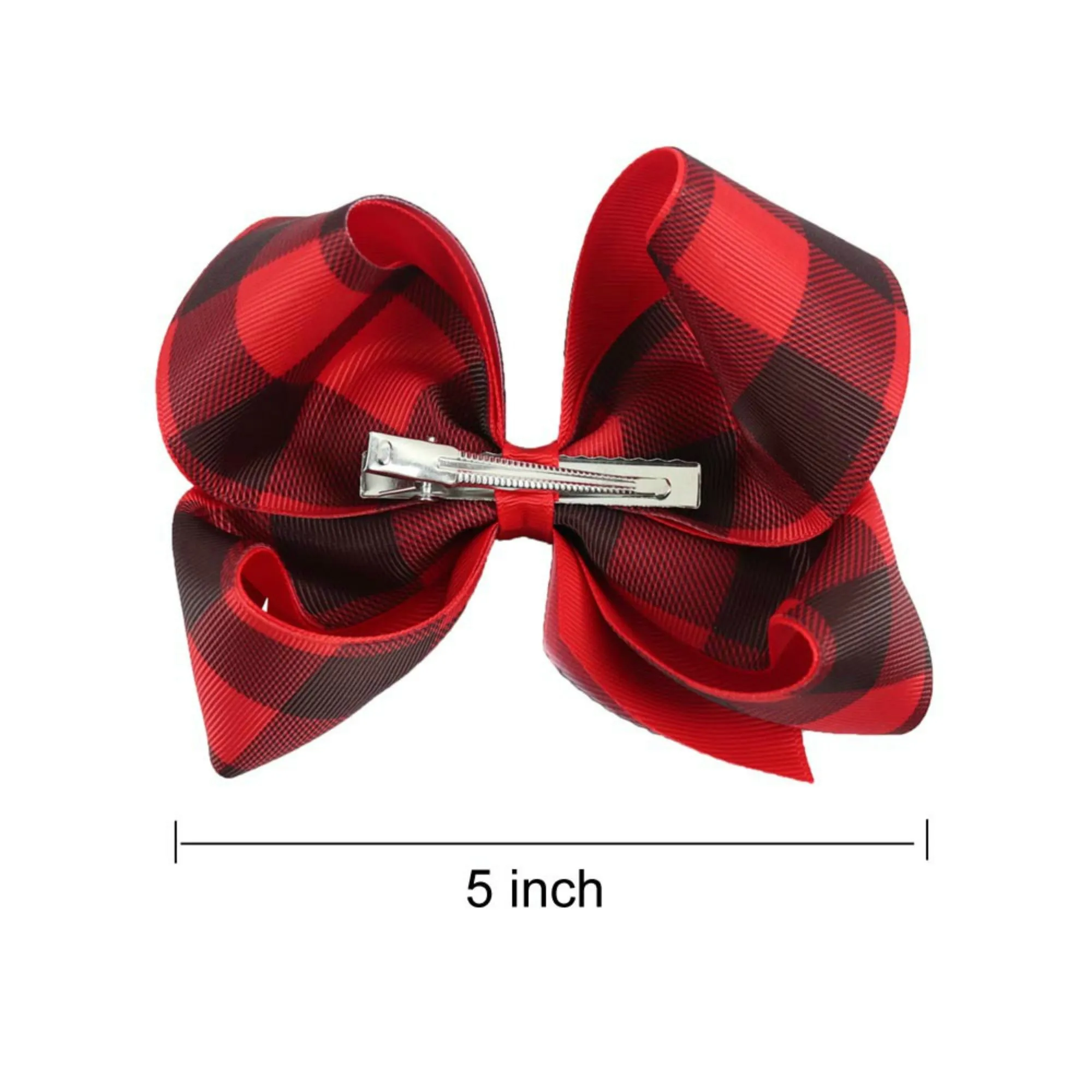 Girls 5" Buffalo Plaid Hair Bow or Headband, Girls Black & White Buffalo Plaid Christmas Hair Bow