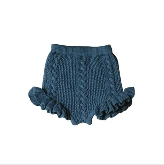 Girls Vintage Cotton Knit Ruffles Lace Edge Short
