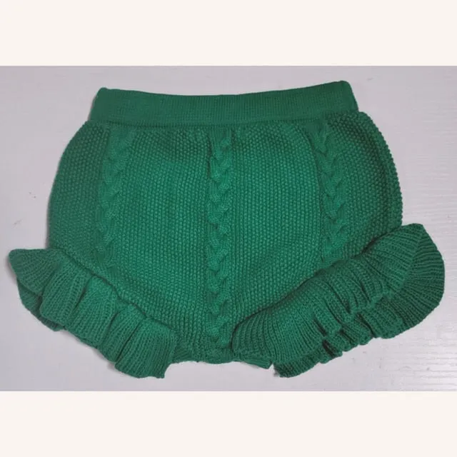 Girls Vintage Cotton Knit Ruffles Lace Edge Short
