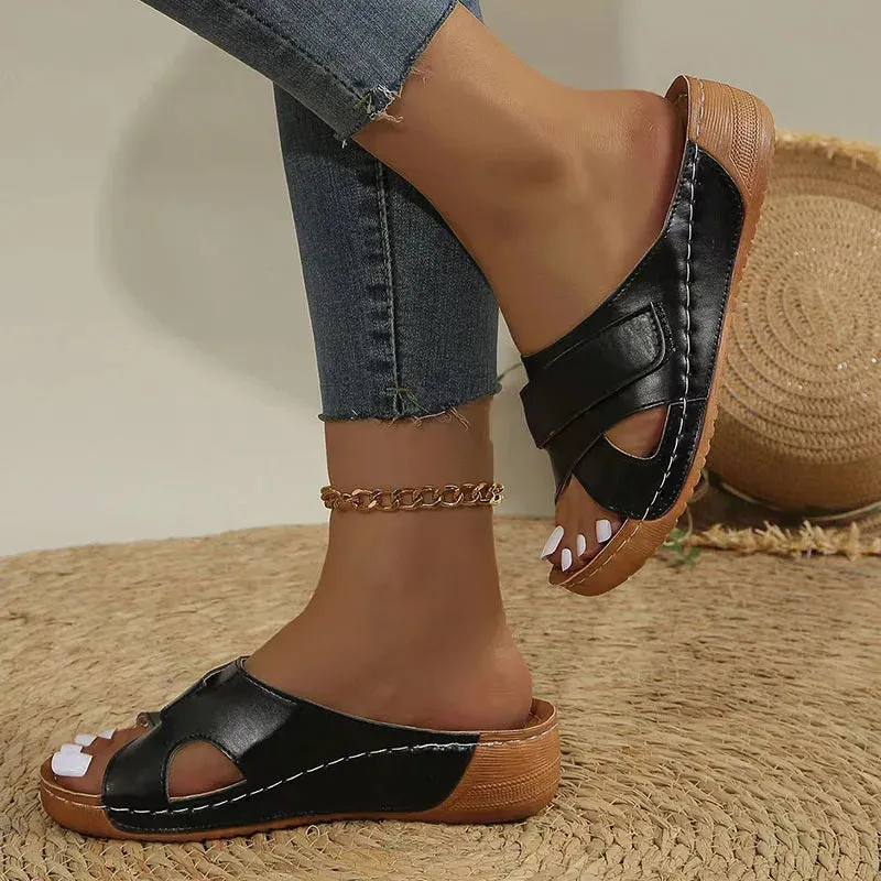 Hnzxzm Fashion Silver Gold Platform Slippers Women Summer Hook Loop Wedges Rome Shoes Woman Med Heel Non-Slip Beach Shoes Sandals 2024