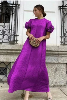 Miyake Pleated Ruffled Flower Maxi Dress