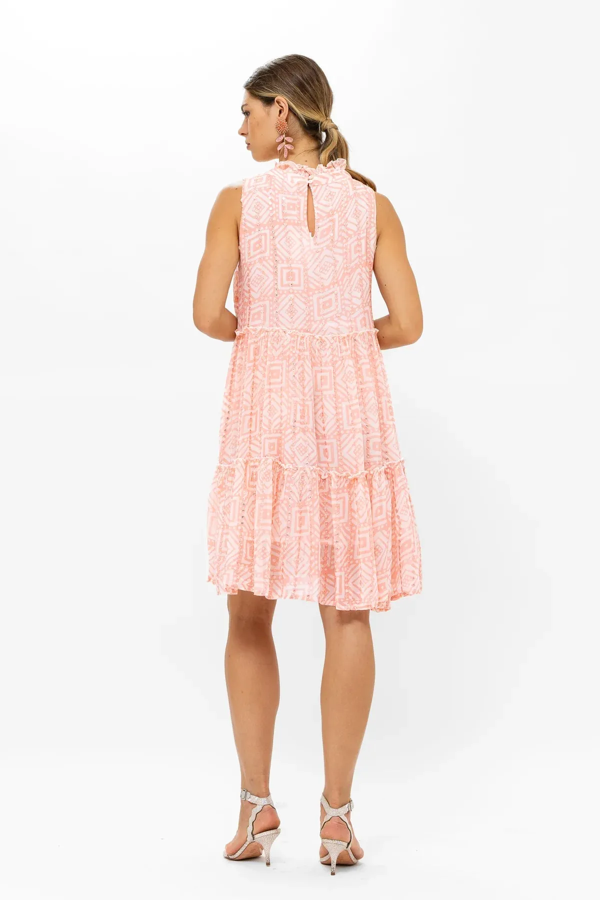 Ruffled Tier Short Dress Bali Pink
