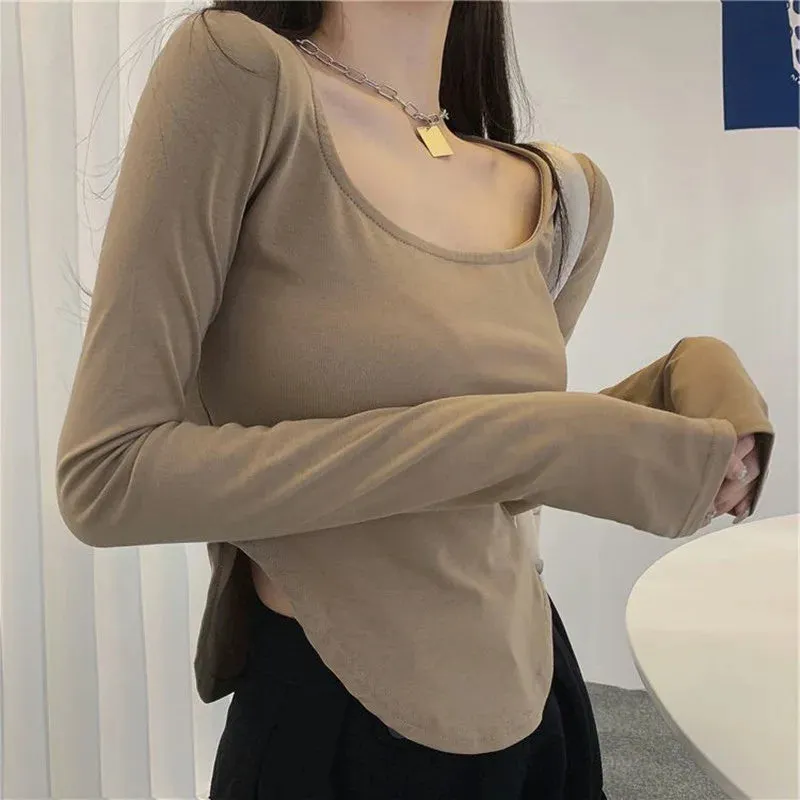 Sexy Asymmetrical Side Split Long Sleeve Tee