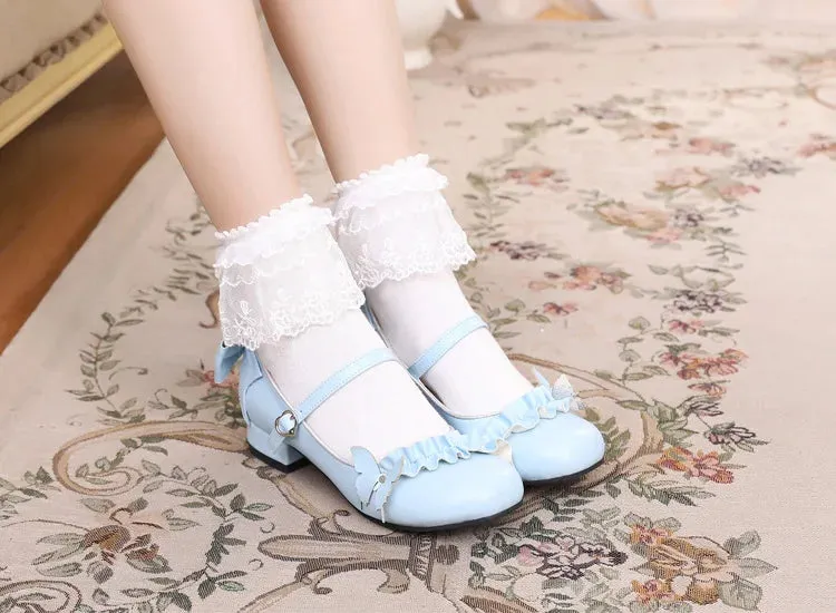 Sohiwoo Lolita shoes sweet princess daily japanese  middle heel vintage lace bowknot palace kawaii shoes cosplay loli women shoes