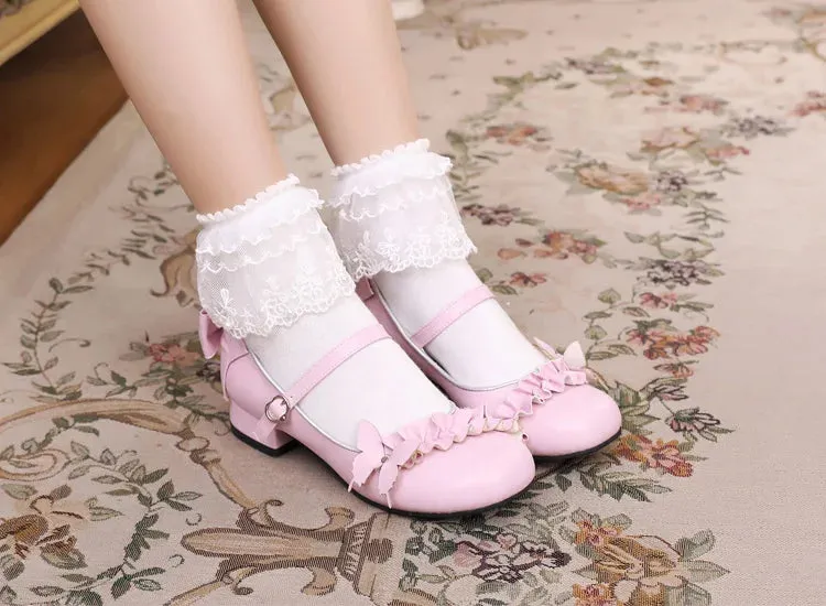 Sohiwoo Lolita shoes sweet princess daily japanese  middle heel vintage lace bowknot palace kawaii shoes cosplay loli women shoes