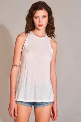 White Sleeveless Crew Neck Cut-Out Back Detail Longline Tank Top /2-2-2-1
